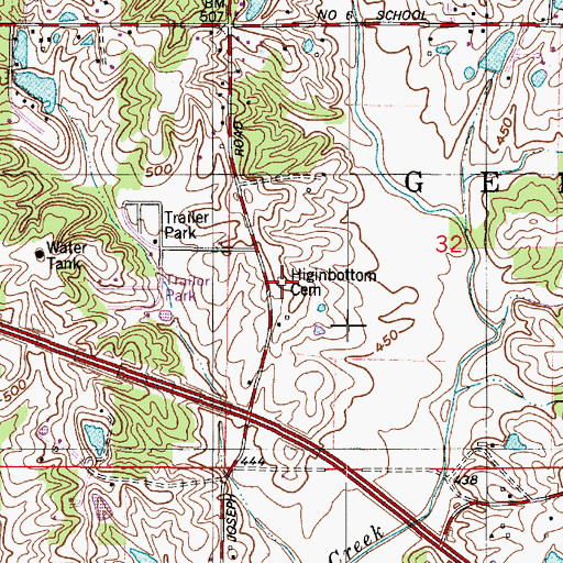 Topographic Map of Higinbottom Cemetery, IN