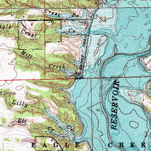 Topographic Map of Hill Creek, IN