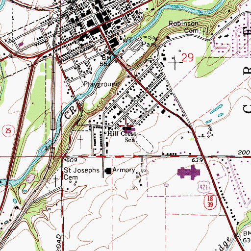 Topographic Map of Hillcrest Elementary School, IN