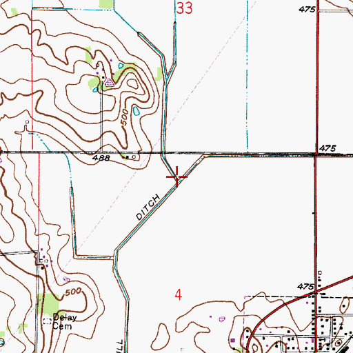 Topographic Map of Hill Ditch, IN