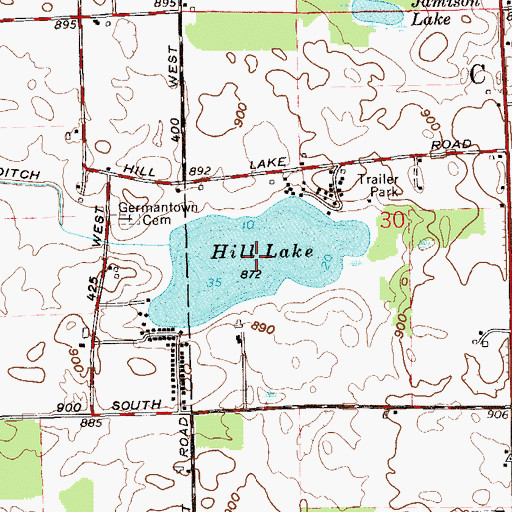 Topographic Map of Hill Lake, IN