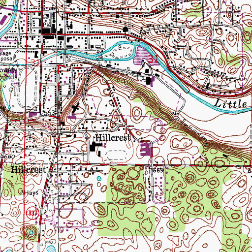 Topographic Map of Hillcrest, IN