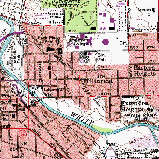 Topographic Map of Hillcrest, IN