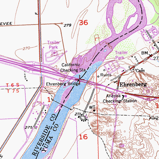 Topographic Map of Ehrenberg Bridge, AZ