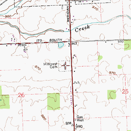 Topographic Map of Hillcrest Cemetery, IN
