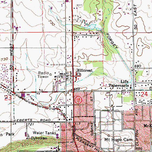 Topographic Map of Hillcrest Church, IN