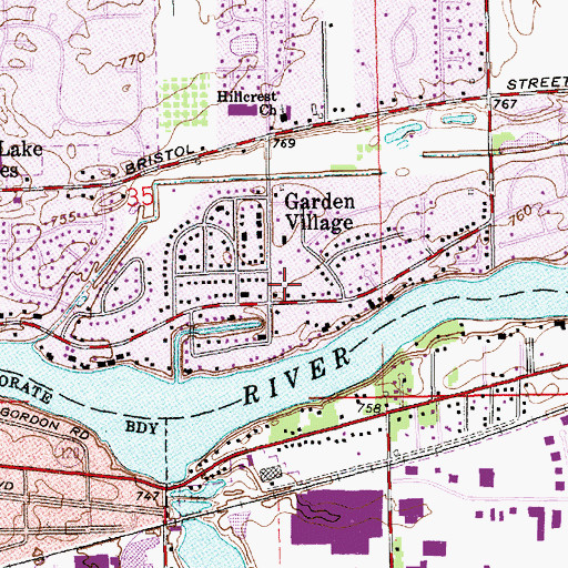 Topographic Map of Hillcrest Church, IN