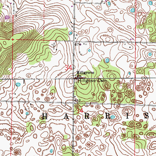 Topographic Map of Hillgrove Cemetery, IN