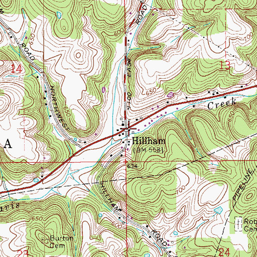 Topographic Map of Hillham, IN