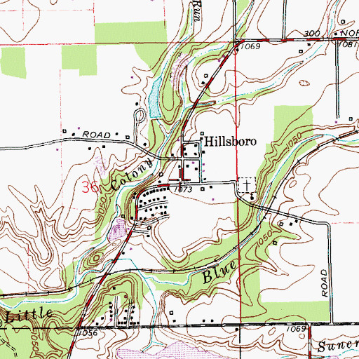 Topographic Map of Hillsboro, IN