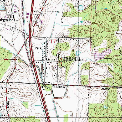 Topographic Map of Hillsdale, IN