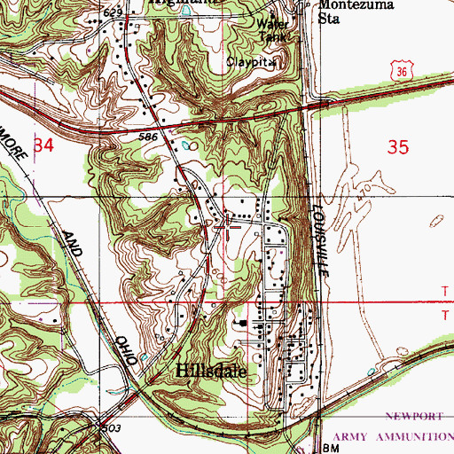 Topographic Map of Hillsdale, IN