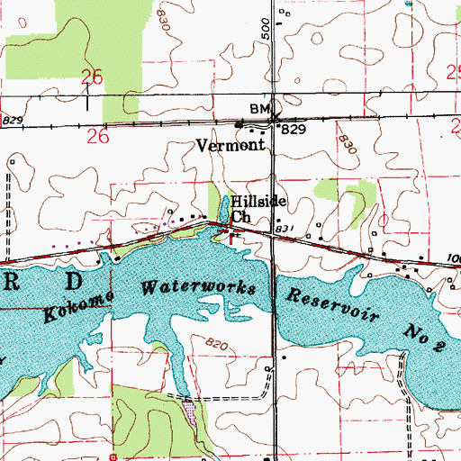 Topographic Map of Hillsdale Church, IN