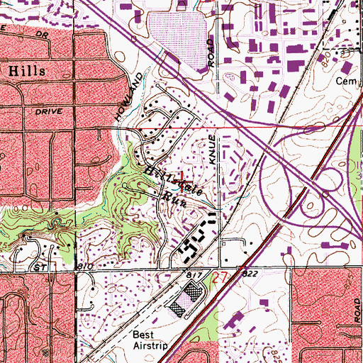 Topographic Map of Hillsdale Run, IN