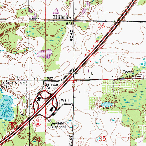 Topographic Map of Hillside, IN