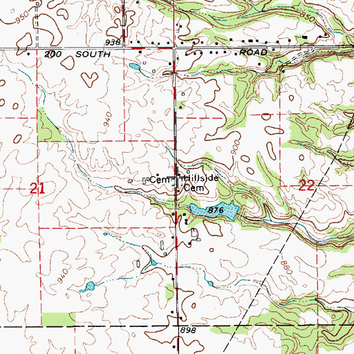 Topographic Map of Hillside Cemetery, IN