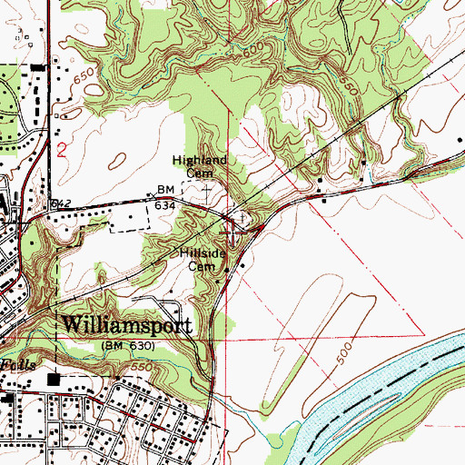 Topographic Map of Hillside Cemetery, IN
