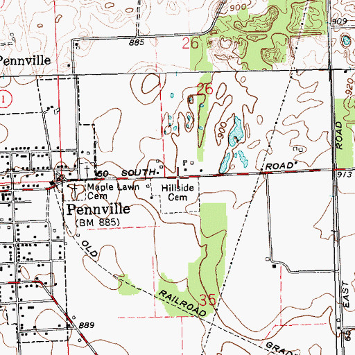 Topographic Map of Hillside Cemetery, IN