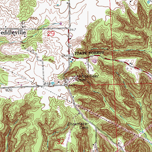Topographic Map of Hinderlider Cemetery, IN