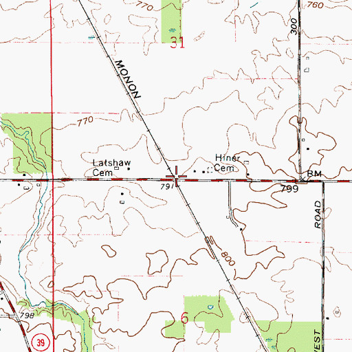 Topographic Map of Hiner Cemetery, IN