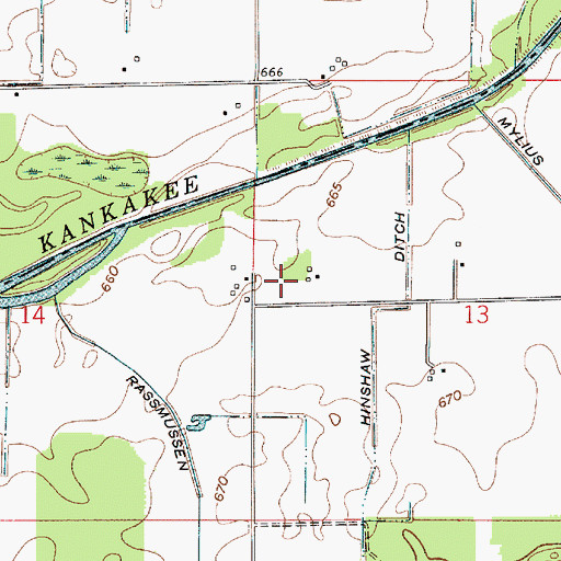 Topographic Map of Hinshaw Ditch, IN