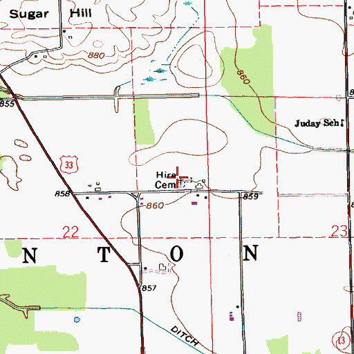 Topographic Map of Hire Cemetery, IN