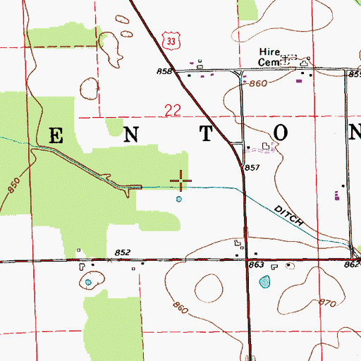 Topographic Map of Hire Ditch, IN