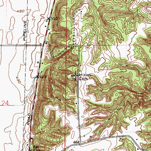 Topographic Map of Hixon Cemetery, IN