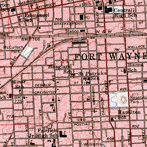 Topographic Map of Hoagland Elementary School, IN