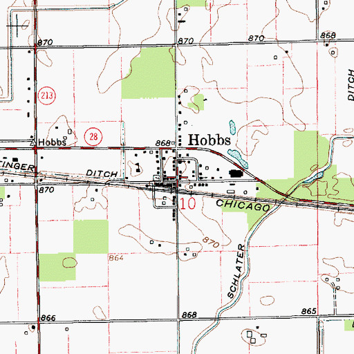 Topographic Map of Hobbs, IN