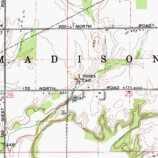 Topographic Map of Hobbs Cemetery, IN