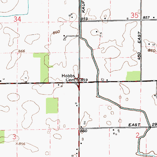 Topographic Map of Hobbs Cemetery, IN