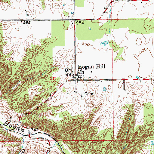 Topographic Map of Hogan Hill Church, IN