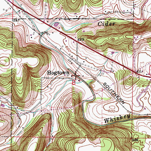 Topographic Map of Hogtown, IN