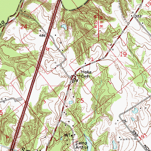 Topographic Map of Hoke Cemetery, IN