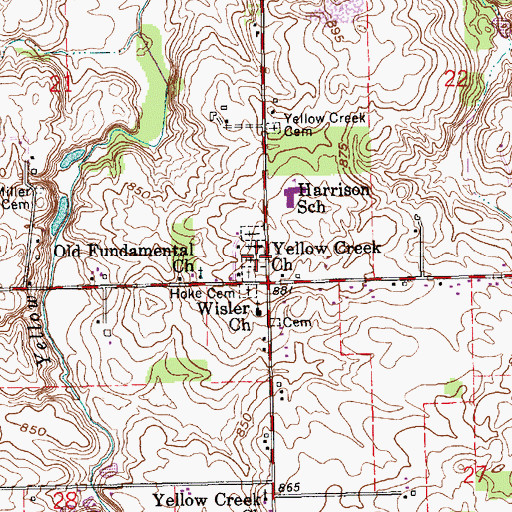 Topographic Map of Yellow Creek Brick Cemetery, IN