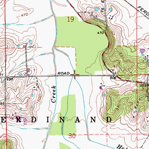 Topographic Map of Holey Run, IN