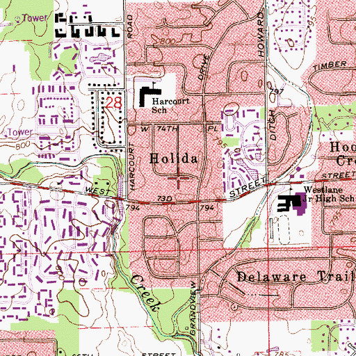 Topographic Map of Holida, IN