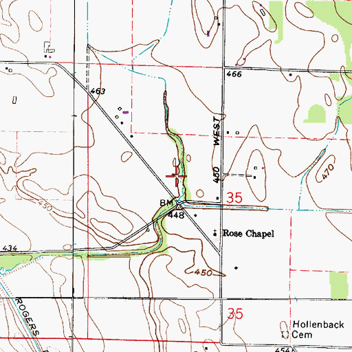 Topographic Map of Hollenback Cemetery, IN