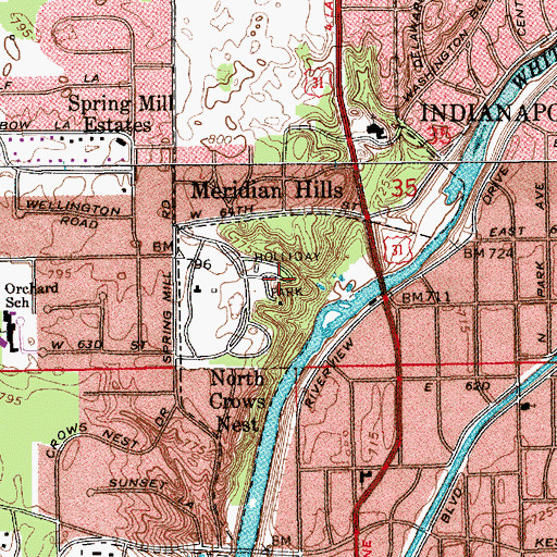 Topographic Map of Holliday Park, IN