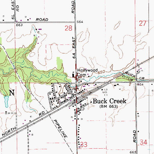 Topographic Map of Hollywood Cemetery, IN