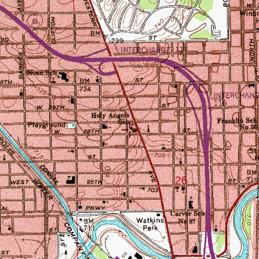 Topographic Map of Holy Angels School, IN