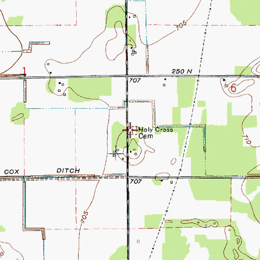 Topographic Map of Holy Cross Cemetery, IN