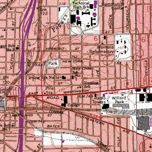 Topographic Map of Holy Cross Central School, IN