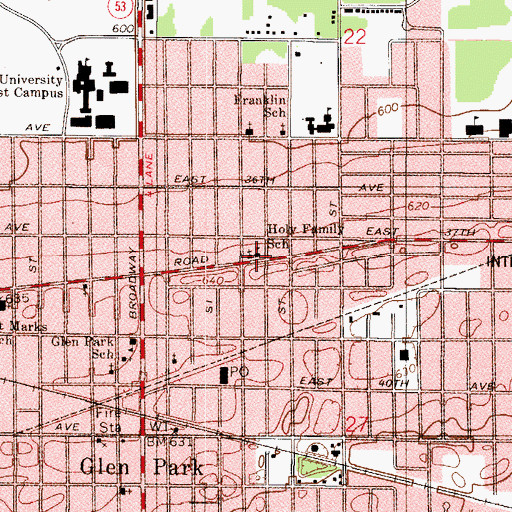 Topographic Map of Holy Family Roman Catholic Church, IN