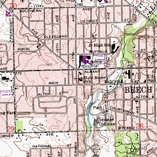 Topographic Map of Holy Name School, IN