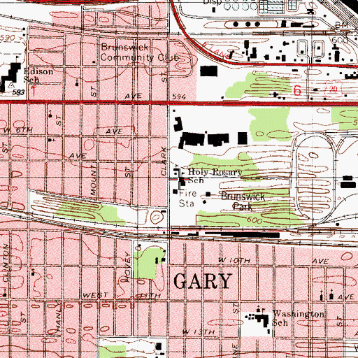 Topographic Map of Holy Rosary School, IN