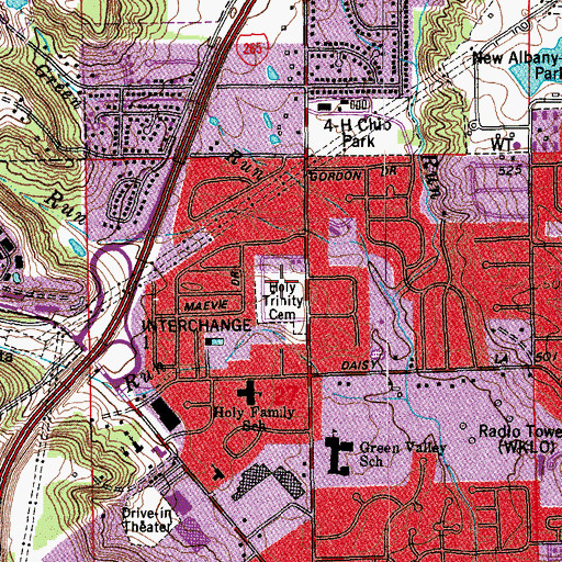 Topographic Map of Holy Trinity Cemetery, IN