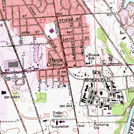 Topographic Map of Home Corner, IN