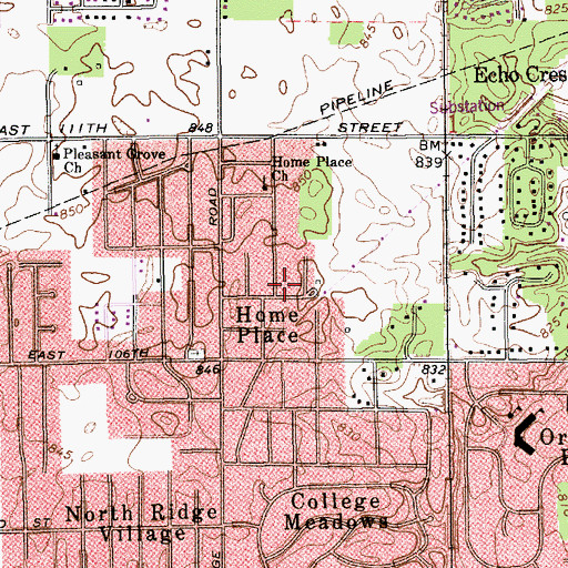 Topographic Map of Home Place, IN